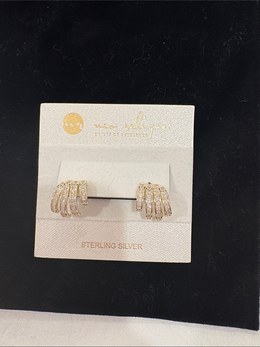 Sterling Silver Gold-Tone Multi-Row Crystal Hoop Earrings - Unbranded
